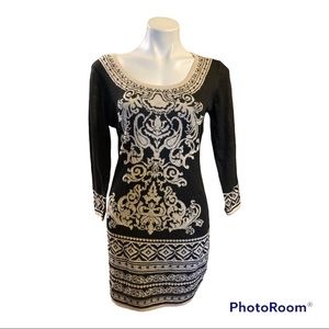 Flying tomato black and tan printed Long sleeve sweater dress